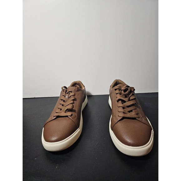New Calvin Klein Men\'s Casual Leather Shoes  Fashion Sneakers  Brown Size 10